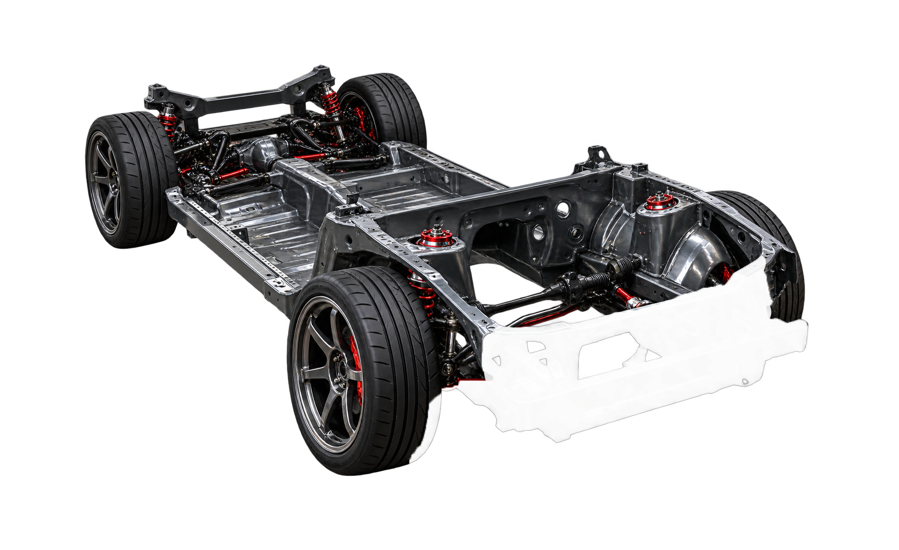 Rolling chassis with suspension and wheels